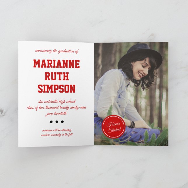 Red Circles Foto Abschluss Einladung (Innenseite)