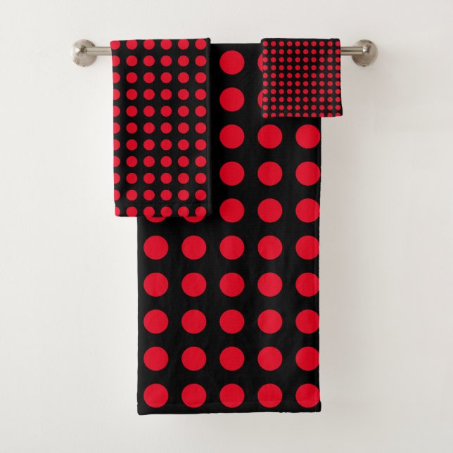 Red Circles Polka Dot Patterns Black Modern Cute Badhandtuch Set (Insitu)
