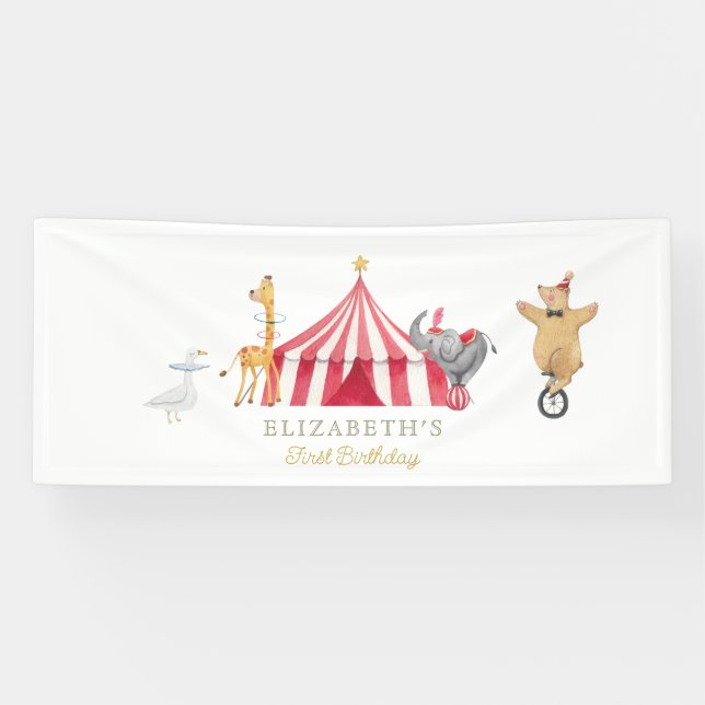Red Circus Carnival Baby Geburtstag Banner (Horizontal)