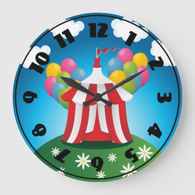 Red Circus Tent Clock Große Wanduhr (Vorderseite)