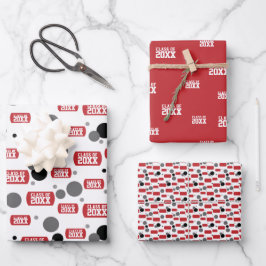 Red "Class of" Dog Tag und Dot Muster Geschenkpapier Set