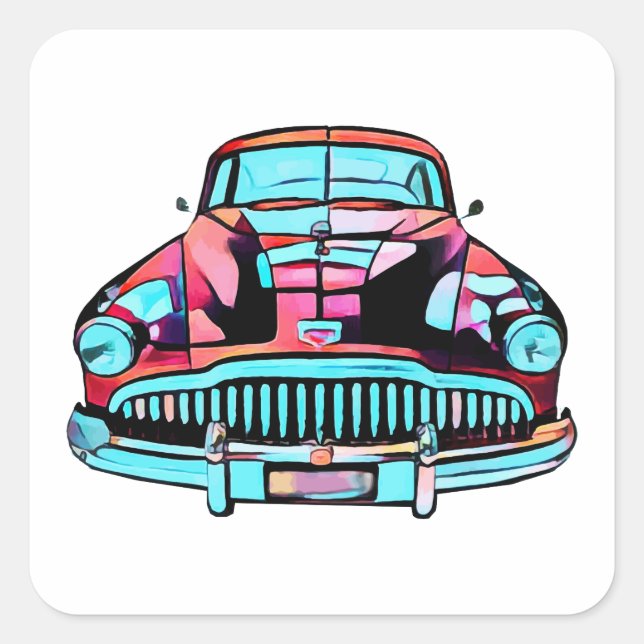 Red Classic Auto abstrakt moderne Kunst Quadratischer Aufkleber (Vorderseite)