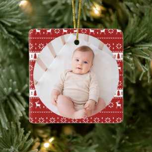 Red Classic Baby Christmas Foto Keramikornament