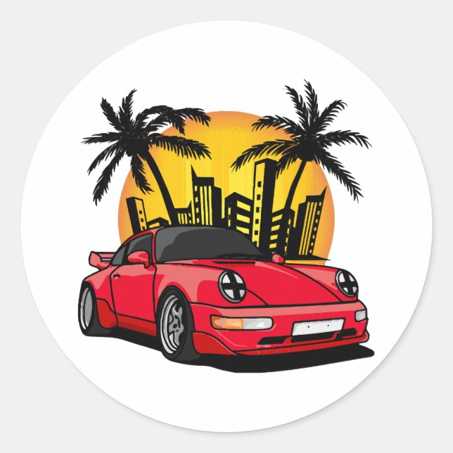 Red Classic Carrera - City Sunset Runder Aufkleber (Vorderseite)