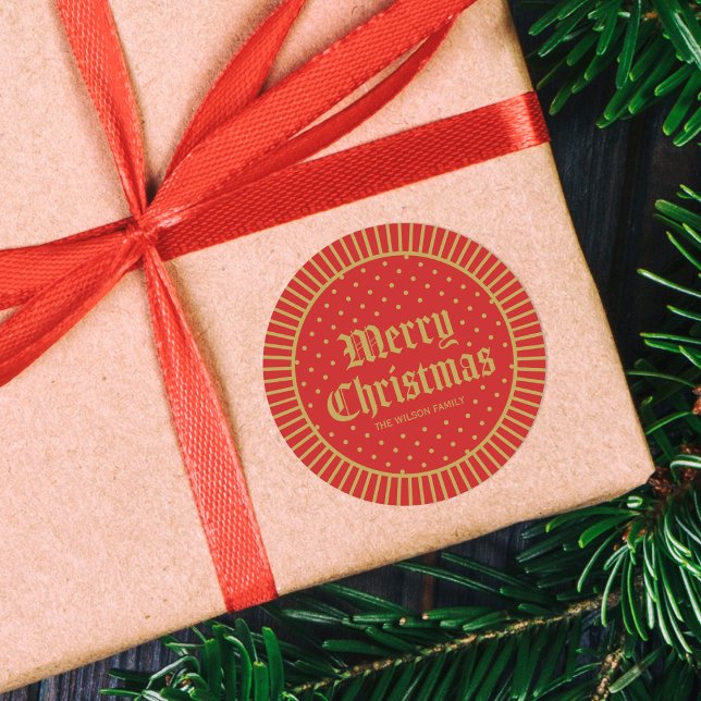 Red Classic Decorative Geometric Frohe Weihnachten Runder Aufkleber (Von Creator hochgeladen)