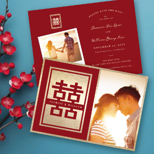 Red Classic Double Happiness Chinese Wedding Foto Save The Date