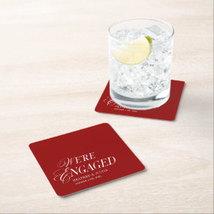 Red Classic Formal Elegant Wir sind Verlobt Rechteckiger Pappuntersetzer