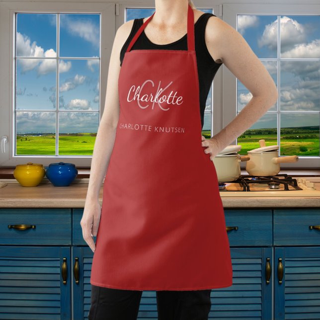 Red Classic Monogram Name Business Schürze (Von Creator hochgeladen)