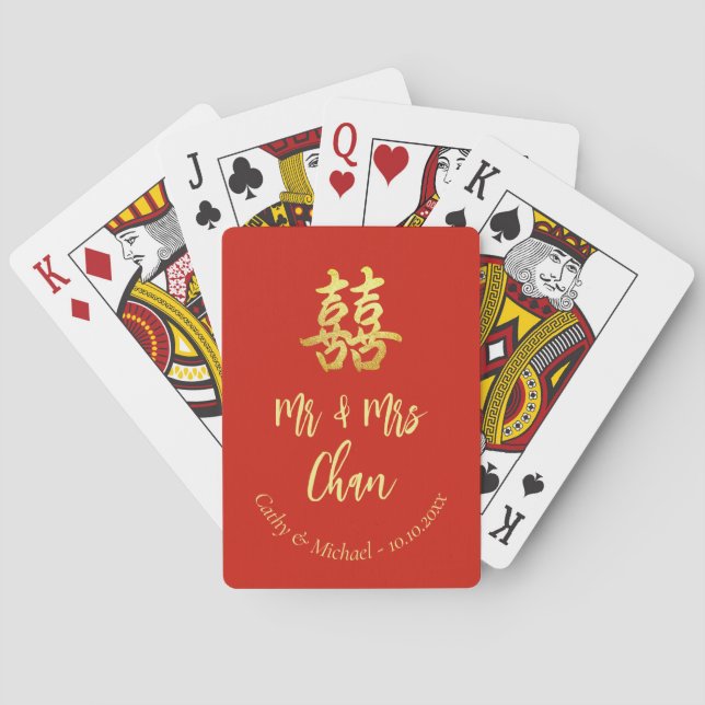 Red classic Mr & Mrs. Chinese wedding double xi Spielkarten (Rückseite)