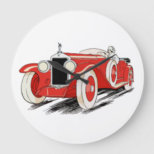 Red Classic Roadster Große Wanduhr