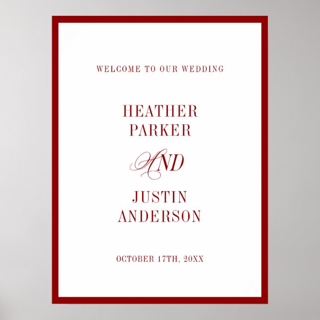 Red Classic Simple Minimalistisch Wedding Willkomm Poster (Vorne)