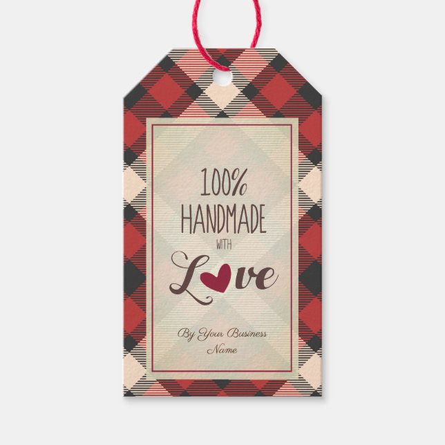 Red Classic Tartan Handmade with Love Quote Geschenkanhänger (Vorderseite)