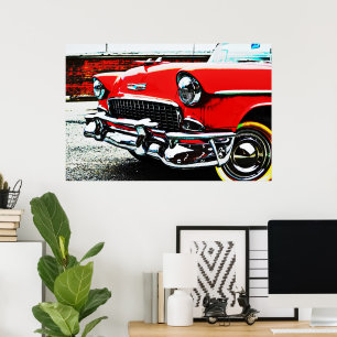 Red Classic Vintag Bel Air Car Art Poster