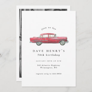 Red Classique Car Foto Male Geburtstag Einladung