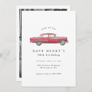 Red Classique Car Foto Male Geburtstag Einladung
