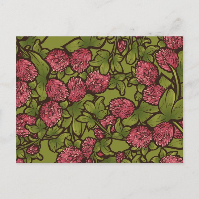Red Clover Blume Spring Pattern Postkarte (Vorderseite)