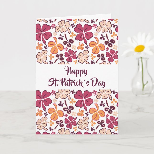 Red Clover Kleeblatt Pattern St Patrick`s Day Karte (Kleine Pflanze)