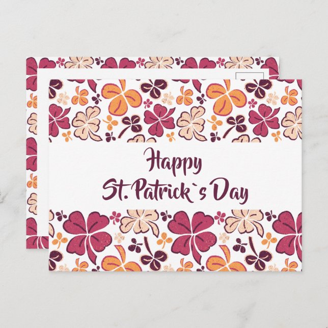 Red Clover Kleeblatt Pattern St Patrick`s Day Postkarte (Vorne/Hinten)