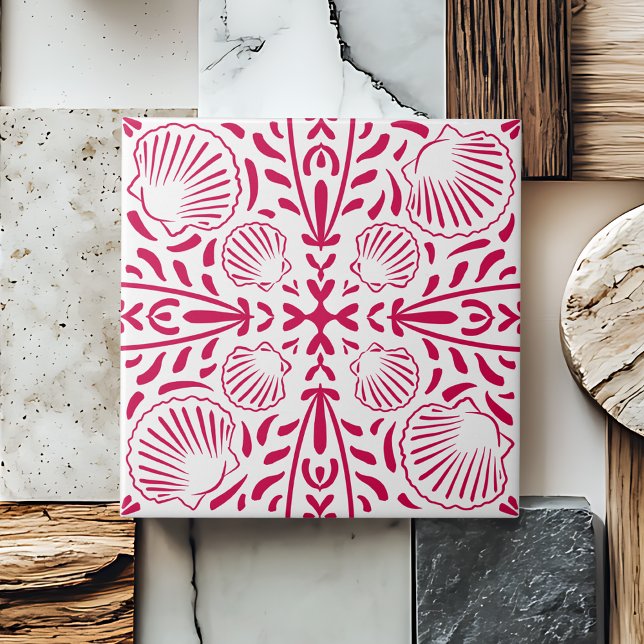 Red Coastal Sheashell Coral Kitchen Backsplash Fliese (Red Coastal Sheashell Coral Kitchen Backsplash Ceramic Tile)