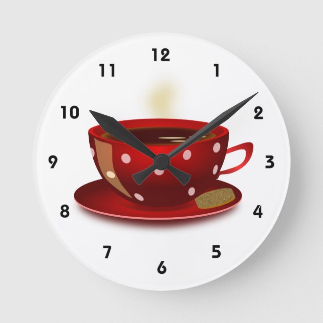 Red Coffee Cup Kitchlock Runde Wanduhr (Vorderseite)