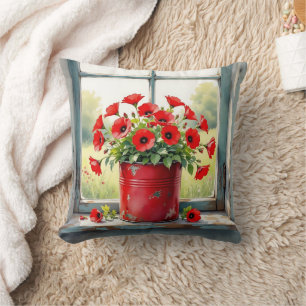 Red Coffee Tin of Red Poppies Kissen