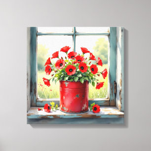 Red Coffee Tin of Red Poppies Leinwanddruck