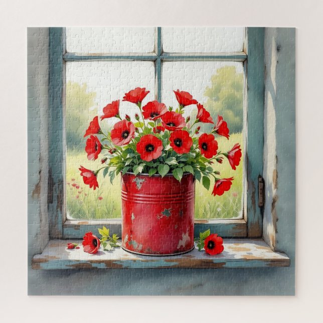 Red Coffee Tin of Red Poppies Puzzle (Vertikal)
