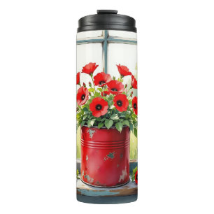 Red Coffee Tin of Red Poppies Thermosbecher