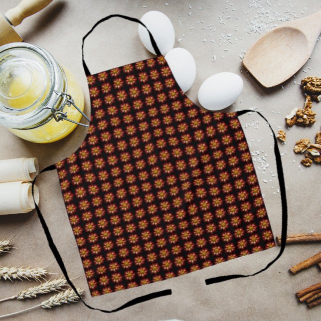 Red Collarette Dahlia Floral Pattern auf Schwarz Schürze (In Situ Kitchen)