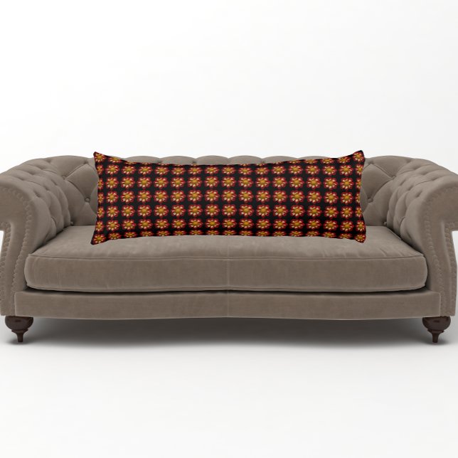 Red Collarette Dahlia Floral Pattern auf Schwarz Seitenschläferkissen (In Situ)