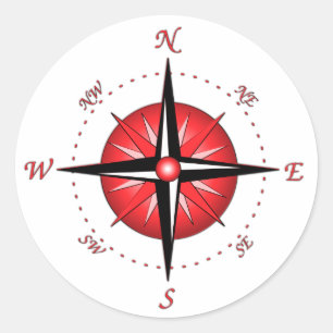 Red Compass-Rose Runder Aufkleber