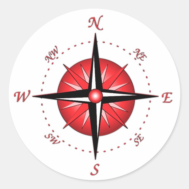 Red Compass-Rose Runder Aufkleber (Vorderseite)