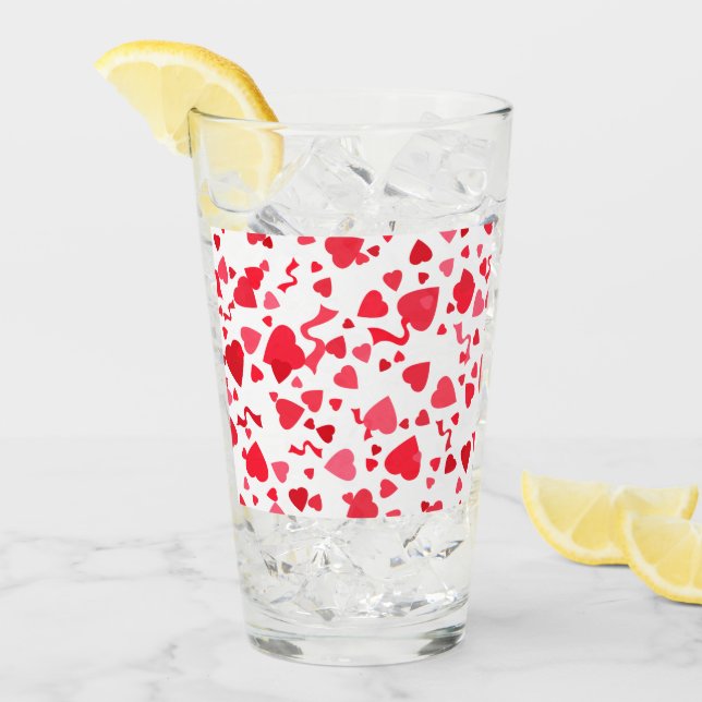 Red Confetti Hearts Glas (Vorderseite Ice)