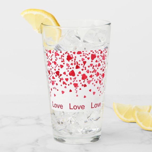 Red Confetti Hearts Liebe Valentinstag Glas (Vorderseite Ice)