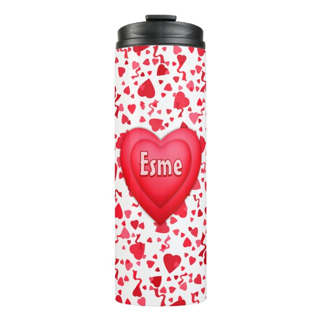 Red Confetti Hearts Personalisiert Thermosbecher (Vorderseite)