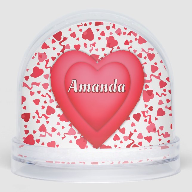 Red Confetti Hearts Personalized Schneekugeln (Vorderseite)