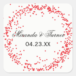 Red Confetti Names & Date - Square Sticker