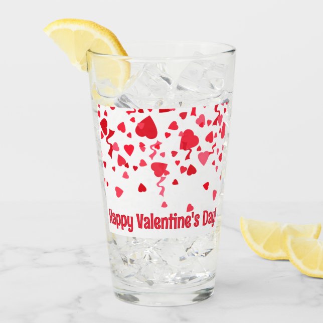 Red Confetti Valentine Hearts Personalisiert Glas (Vorderseite Ice)