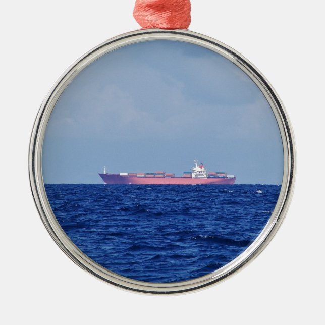 Red Container Ship Ornament Aus Metall (Vorne)