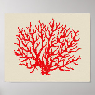Red Coral Beach Wall Art Poster Print Deco