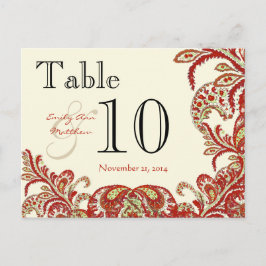 Red Coral Limon Paisley Wedding Tischnummer