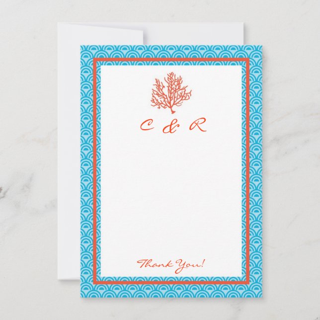 Red Coral Monogram Dankeschön Card Mitteilungskarte (Vorderseite)