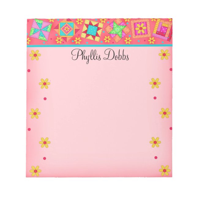 Red Coral Patchwork Quilt Block Art Notizblock (Vorderseite)