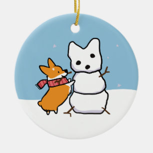 Red Corgi Snowman Ornament   CorgiThings