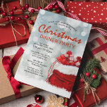 Red Corporate Weihnachtsfest Abendessen Party Einladung<br><div class="desc">Moderne Party Einladungen in Rot und Silber mit silberfarbenem Hintergrund,  Schneeflocken,  Weihnachtssanta-Tasche,  Geschenken und einer Weihnachtsfeier,  die leicht zu personalisieren ist.</div>