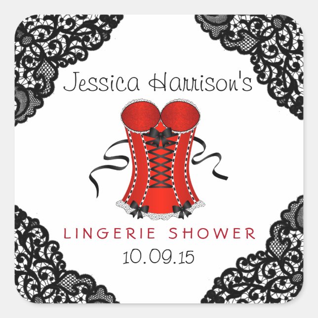 Red Corset & Black Lace Lingerie Shower Stickers (Vorderseite)