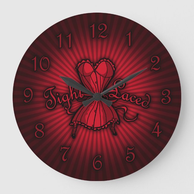 Red Corset Tight Laced Große Wanduhr (Vorderseite)