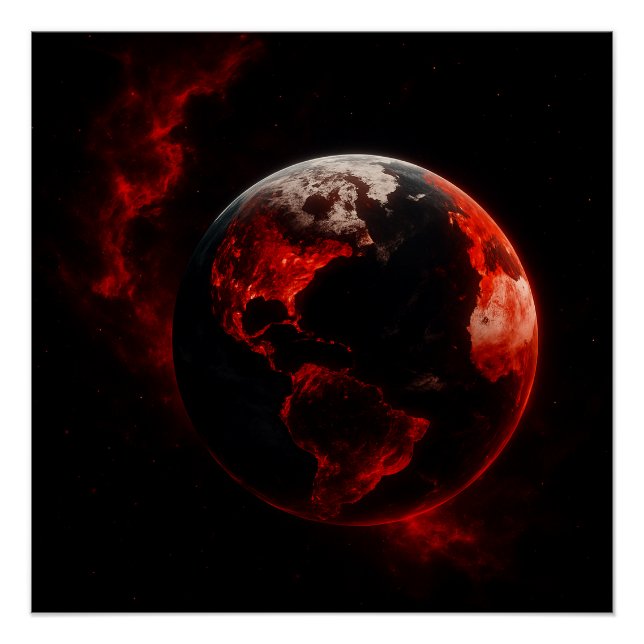 Red Cosmic Earth – Neon Apocalypse Planet Art | Hi Poster (Vorderseite)