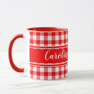 Red Country Gingham Deco Bauernhof Personalisiert Tasse
