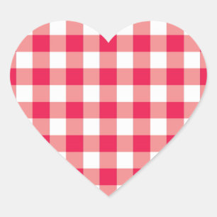 Red Country Gingham Karo Muster 2 Herz-Aufkleber